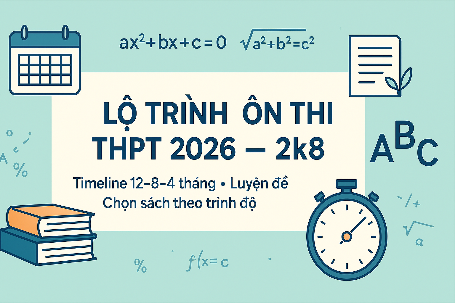 Lộ trình ôn thi THPT 2026 cho 2k8: timeline 12–8–4 tháng, luyện đề và chọn sách theo trình độ